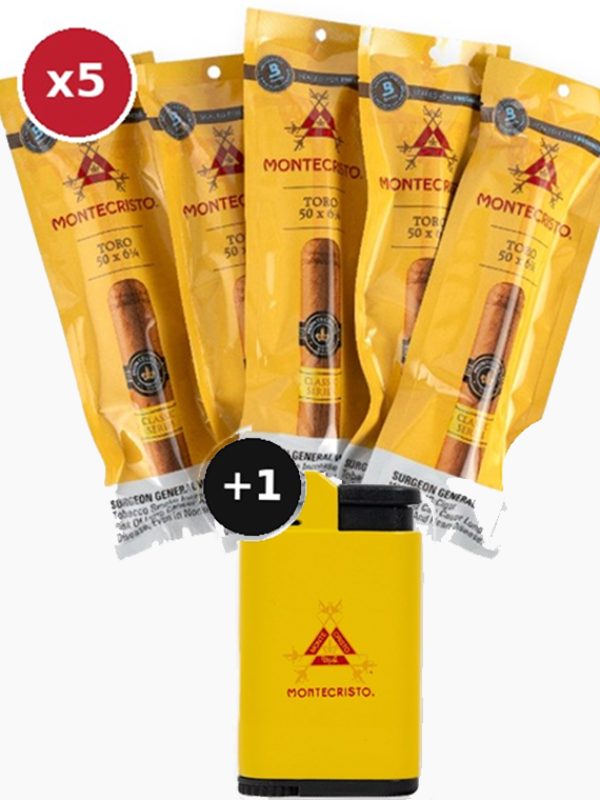 Montecristo Classic Collection Toro 5pk w/ Montecristo Vertigo Single Torch Lighter